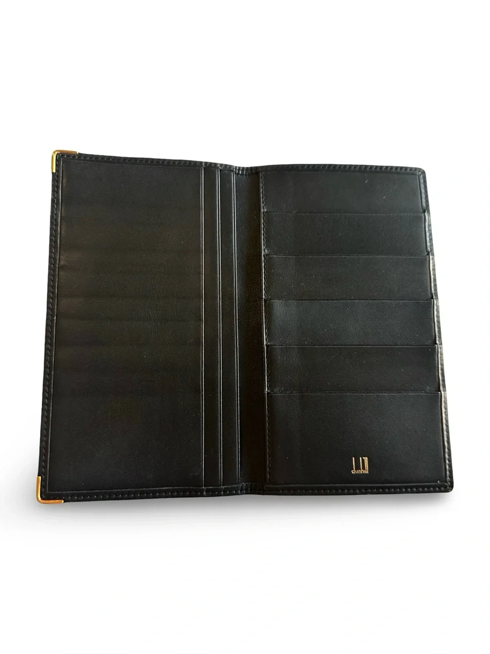 Dunhill Black Leather Long Card Organizer with Gold Accents Unisex